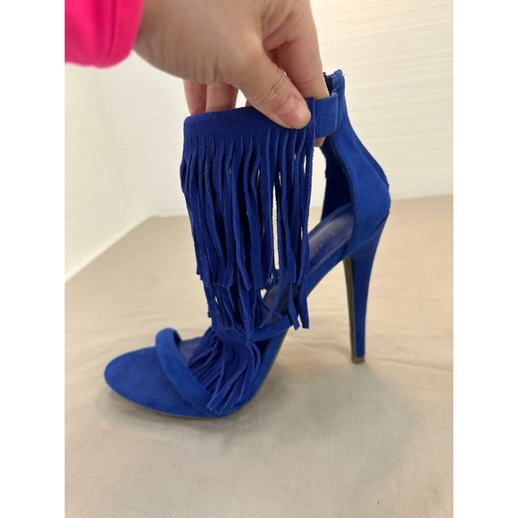 Shi by Journeys Womens KOKO Open Toe Fringe Sandal Heel Blue Size 8.5 M - Picture 7 of 11